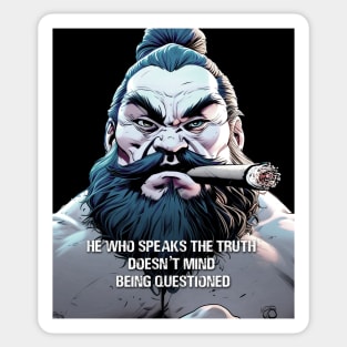 Puff Sumo: He who speaks the truth doesn’t mind being questioned on a dark (Knocked Out) background Sticker